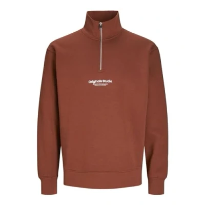 Image of Jack &amp; Jones Jorvesterbro Quarter ZIP NOOS Sweatshirt, Men&#039;s, Size: Medium, Brown