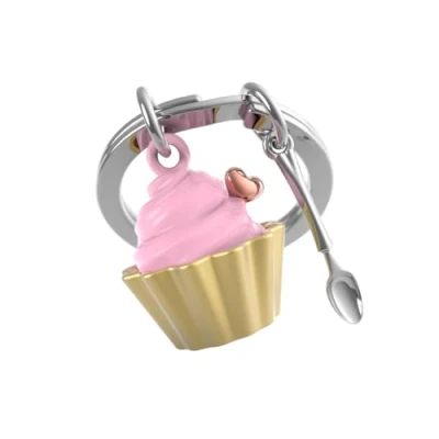 Image of O meta[l]morphose METALMORPHOSE Strawberry Cupcake Keyring Gift for Men, Women&#039;s Gift, Pink, One Size, Modern