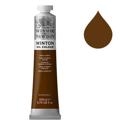 Image of Winsor &amp; Newton Winton 1437076 Fine High Quality Oil Paint 200 ml Tube with Even Consistency, Lightfast, Coverage, Rich in Colour Pigments Burnt Umber