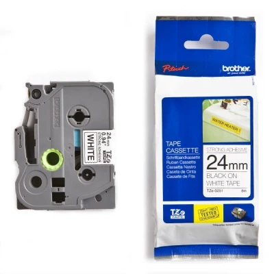 Image of Brother TZe S251 Labelling Tape Cassette, Black on White, 24mm (W) x 8M (L), Strong Adhesive, Genuine Supplies
