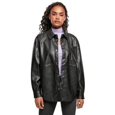 Image of Urban Classics Ladies Faux leather Overshirt jacket, Women&#039;s, Size: 5XL, Black
