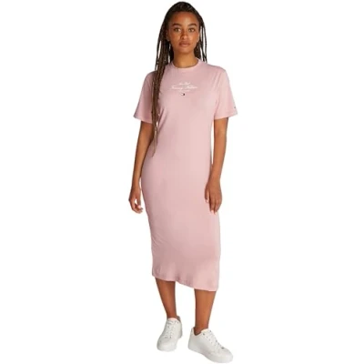 Image of Tommy Hilfiger Script TEE Dress Day dress, Women&#039;s, Size: Small, Foggy pink