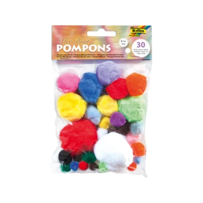 Image of Folia 50309 Pack of 30 Poms Sizes Ideal Crafts, Assorted Colours