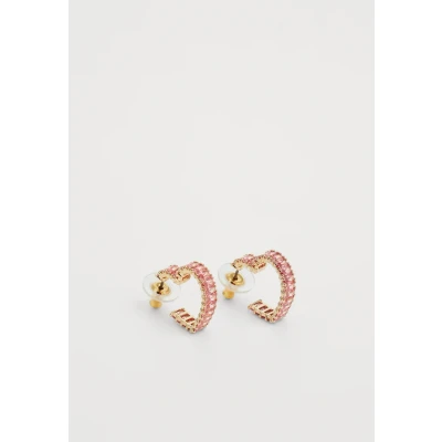 Image of Swarovski Matrix hoop earrings, Baguette cut, Heart, Small, Pink, Gold tone plated, One Size, Cubic Zirconia, Crystal