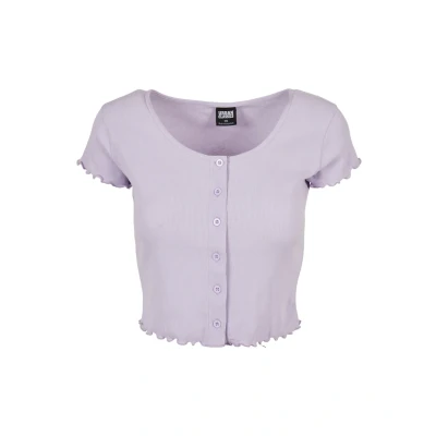 Image of Urban Classics Women&#039;s Short Rib Top with Button Placket and Rolled Hem, Women Cropped Up Tee, Available in Many Colours, Sizes XS 5XL, fliederfarben, 3XL