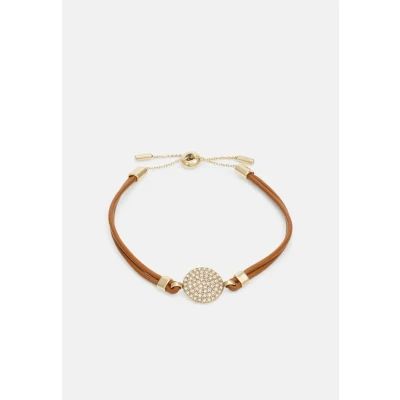 Image of Fossil women&#039;s component bracelet Sadie Glitz Disc leather medium brown, JF04545710, Length: 216mm, Width: 11.9mm, Stainless Steel, No Gemstone