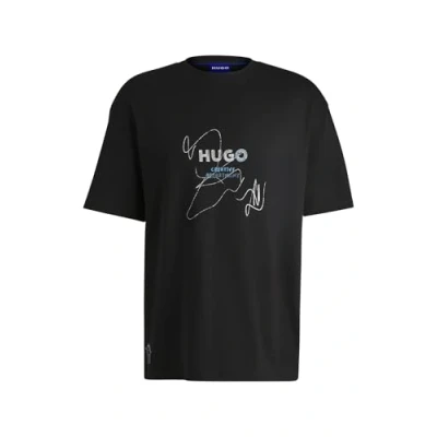 Image of HUGO Nabion Print Tshirt, Men&#039;s, Size: Medium, Black