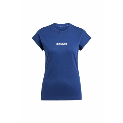 Image of adidas Sportswear Essentials Linear Print Tshirt Dark blue white, Women&#039;s, Size: Small, white