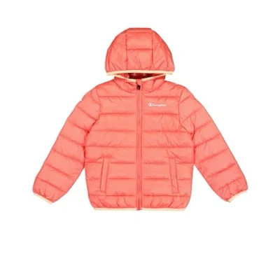 Image of Champion Script SHOP Hooded Contrast Small LOGO Unisex Winter jacket for kids, Size: 15 16y, Coral