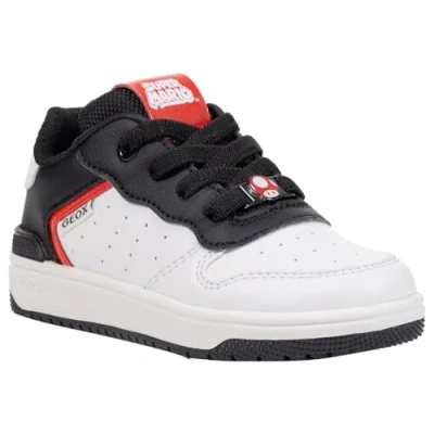 Image of Geox Nintendo Super Mario Washiba BOY Trainers for kids, Size: 9K, White/black Imitation leather/ textile