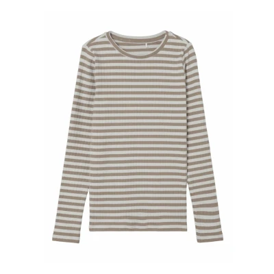 Image of Name IT Girl&#039;s Nkfsuraja XSL Ls Top Noos Long Sleeve, Mocha meringue/pattern: stripe, 116