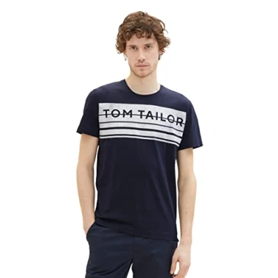 Image of TOM Tailor Printed Print Tshirt, Men&#039;s, Size: Medium, Sky captain blue