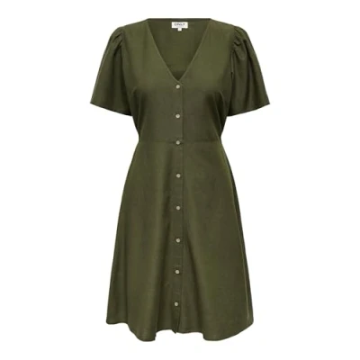 Image of ONLY Women&#039;s Onlvita Life Linen S/S Short WVN Regular fit Dress with cutline at The Waist and Volume Sleeves, Kalamata, XS
