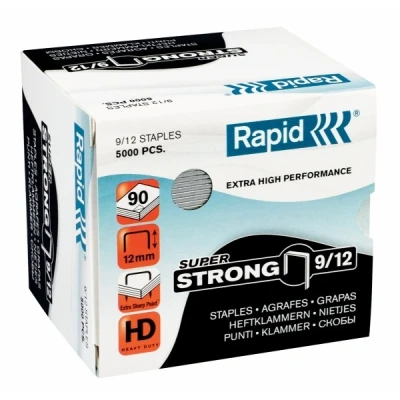 Image of Rapid 9/12mm Super Strong Staples, For Stapling 60 90 Sheets, Use with Heavy Duty Staplers, Galvanised Wire, Box of 5000, 24871400
