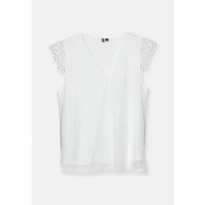 Image of PIECES Women&#039;s Pcolline Sl Lace V Neck Top Noos, Cloud dancer, XL