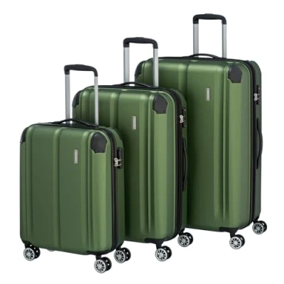 Image of Travelite Light, Flexible, Safe: &#039;&#039;City&#039;&#039; Hard case for Holidays and Business (Also with Front Pocket), Green (Grün), 77 centimeters, Luggage Set