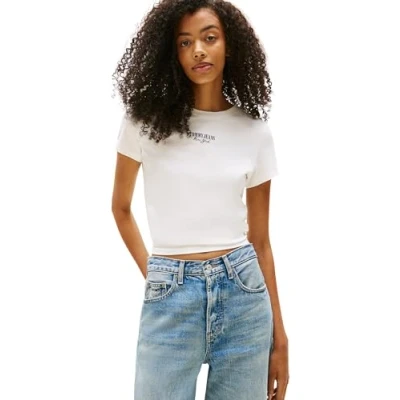 Image of Tommy Jeans SLIM Essential LOGO TEE Basic Tshirt, Women&#039;s, Size: 4, Ecru