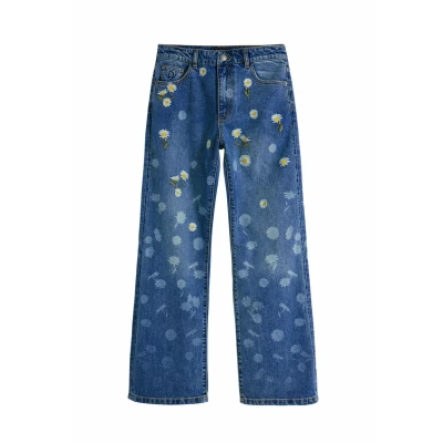 Image of Desigual WITH Daisies Straight leg jeans, Women&#039;s, Size: 8, Blue