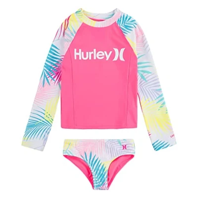 Image of Hurley Girl&#039;s Hrlg 2 Piece Rashguard Set Two Swimsuit