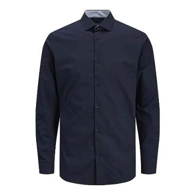 Image of JACK &amp; JONES Men&#039;s Jprblaparker Detail Shirt L/S Noos Casual, Navy, XXL