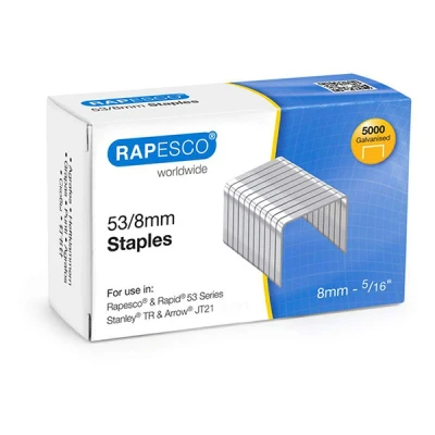 Image of Rapesco 0750 53/8 mm Galvanised Staples, Box of 5000