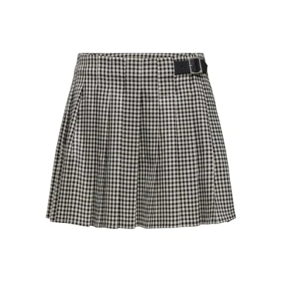 Image of ONLY Onlcath Plisse Check Skirt Pleated skirt, Women&#039;s, Size: Large, Black/pumice stone