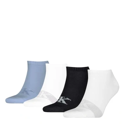 Image of Calvin Klein Underwear MEN Sneaker Shadow LOGO Ecomm 4 PACK Socks, Men&#039;s, Size: One Size, White/blue