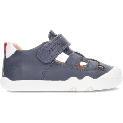 Image of Geox Steppieup Unisex Sandals for kids, Size: 3.5K, Navy/white Leather