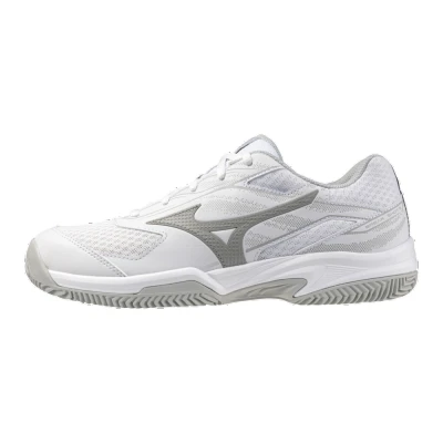 Image of Mizuno Break SHOT 5 CC Clay court tennis shoes, Women&#039;s, Size: 4.5, White/ultimate gray/harbor mist Imitation leather/ textile