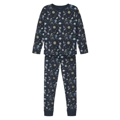 Image of NAME IT Boy&#039;s Nkmnightset Dark Sapphire Space Noos Pajama Set (Pack of 2), Sapphire, 98 104
