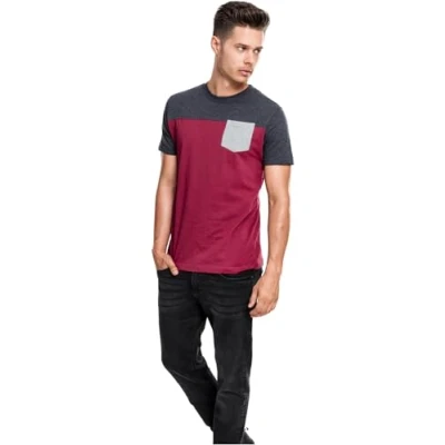 Image of Urban Classics 3TONE Pocket TEE Print Tshirt, Men&#039;s, Size: Medium, Red/grey