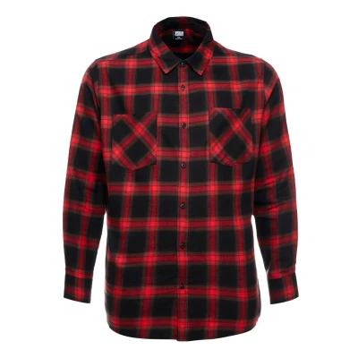 Image of Urban Classics Checked Flanell Shirt 6 Shirt, Men&#039;s, Size: Large, Black/red