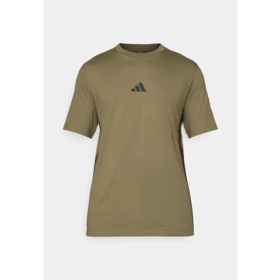 Image of adidas Sportswear Essential Three Stripes Single Basic Tshirt, Men&#039;s, Size: XL, Olive strata/black