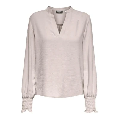 Image of ONLY Women&#039;s Onlmette V Neck Ls Smock Top Noos WVN Blouse, Gray Morn, Large, L
