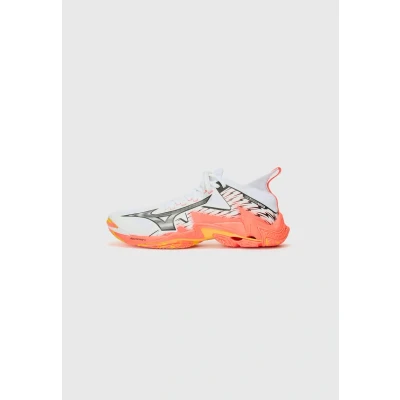 Image of Mizuno WAVE LIGHTNING NEO 3 Volleyball Shoes White/Fiery Coral 2/Citrus Women/Men Size 10,5