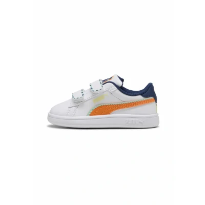 Image of Puma Baby Girl&#039;s Smash 3.0 Playdate V Inf Sneaker, White Orange Glo, 5 UK Child