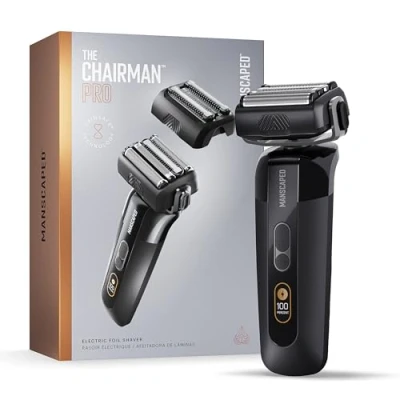 Image of MANSCAPED® The Chairman™ PRO Men’s Foil Shaver Two Interchangeable Blade Heads, SkinSafe® Four &amp; Stubble Trimmer, Face Shaver, USB C Wireless Compatible Charging, Gentle on Neck Area