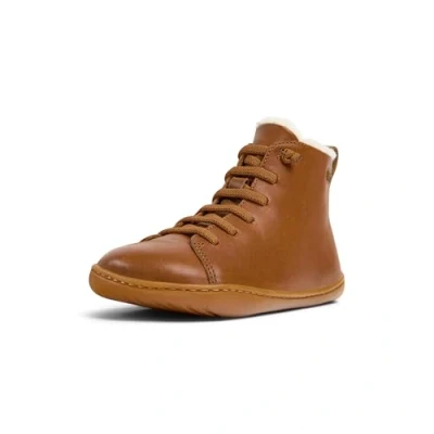 Image of Camper PEU CAMI Laceup ankle boots for kids, Size: 8.5K, Medium brown Leather
