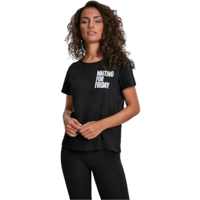 Image of Mister TEE Ladies Waiting FOR Friday BOX Print Tshirt, Women&#039;s, Size: XL, Black
