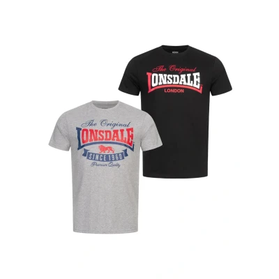 Image of Lonsdale Doppelpack Gearach Print Tshirt, Men&#039;s, Size: 5XL, Marl grey black