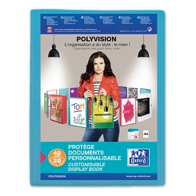 Image of Oxford Polyvision 100206087 Plastic Display Book Pack of 12 DIN A4 Customisable Presentation with 20 Shrink Wrapped Sleeves Blue