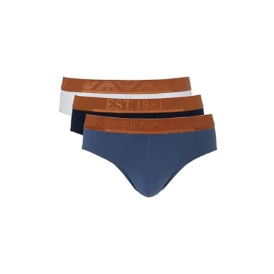 Image of Emporio Armani Brief 3 PACK Briefs, Men&#039;s, Size: Medium, Bianco/vin indigo/blu