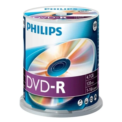 Image of Philips DVD R blank discs (4.7 GB data / 120 min Video/ 16x High Speed recording) 100 package DM4S6B00F/00
