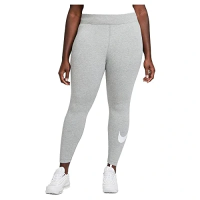 Image of Nike Sportswear W NSW Essntl Lggng Swoosh MR Leggings Trousers, Women&#039;s, Size: Large, Grey heather/white