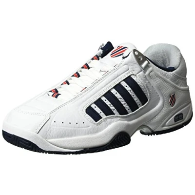 Image of K SWISS Defier RS Multicourt tennis shoes, Men&#039;s, Size: 9, White/dress blues/fiery red shoes