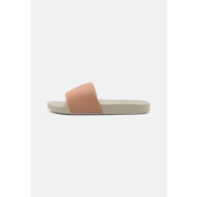 Image of Calvin Klein Jeans Slide Monogram Mules, Women&#039;s, Size: 6.5, Tuscany/eggshell Cotton