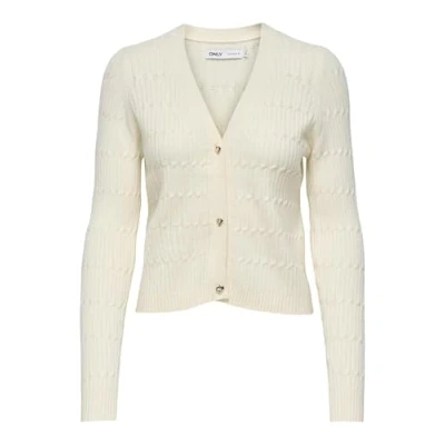 Image of ONLY Women&#039;s Onlkatia Ls Cable V neck Cardi Knt Noos Cardigan Sweater, White Cap Grey/Detail: Melange, XL