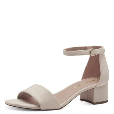 Image of Tamaris Damen Sandalen mit Absatz Textil Vegan Blockabsatz Sommer; NUDE/beige; 36