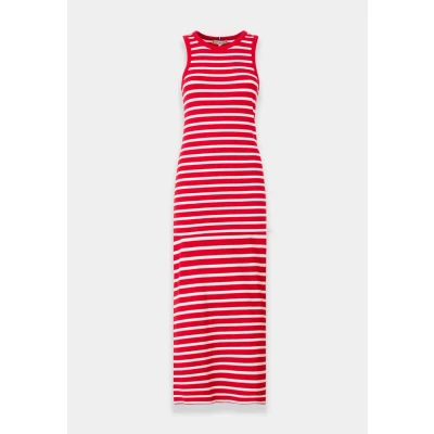 Image of Tommy Hilfiger SLIM MIDI Dress Jersey dress, Women&#039;s, Size: Small, Primary red/ecru