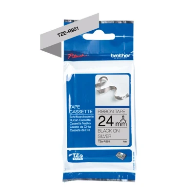 Image of Original Brother Textiles TZe R951 Label Tape Black on Silver Width 24 mm Length 4 m for P Touch H200, H100LB/R, H105, E100/VP, D200/BW/VP, D210/VP, Cube, Cube Plus)